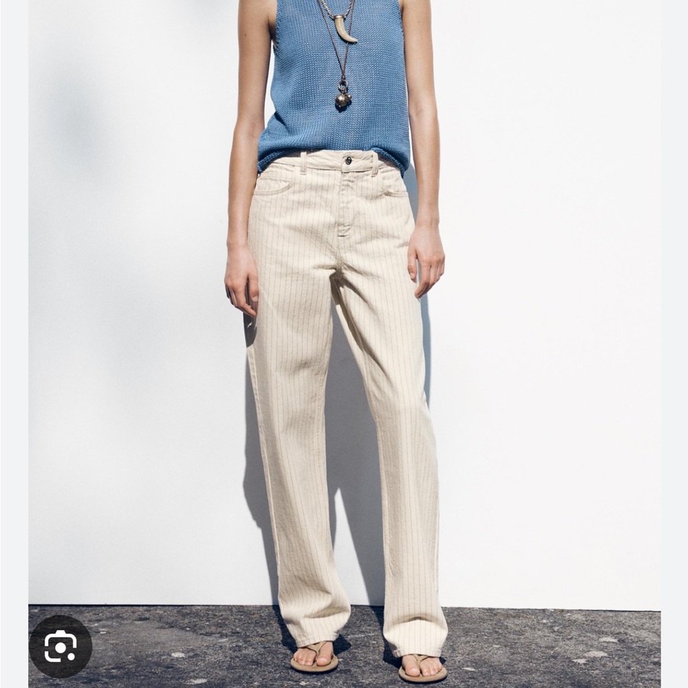 Zara High-Rise Pinstripe Straight-Leg Jeans